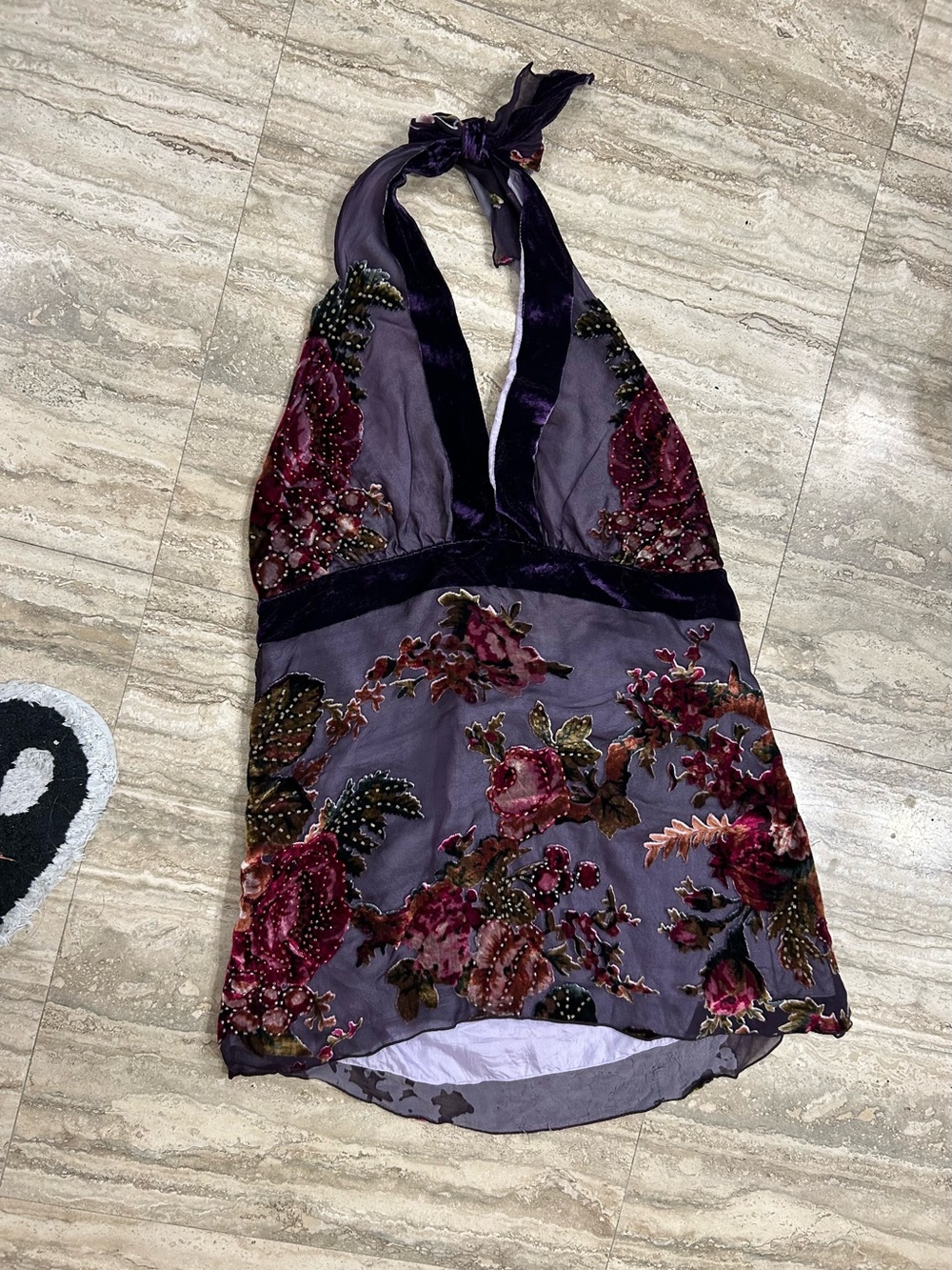HaleBob Lavender and Burgundy Velvet Floral Halter Top - Picture 1 of 8